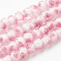 PH PandaHall 45pcs 11~12mm Pink Rose Lampwork Glass Beads Silver Foil Glass Flower Beads Floral Handmade Lampwork Bead with 1.6~2mm Hole Round Loose Bead for Rosary Making Jewelry Craft Making