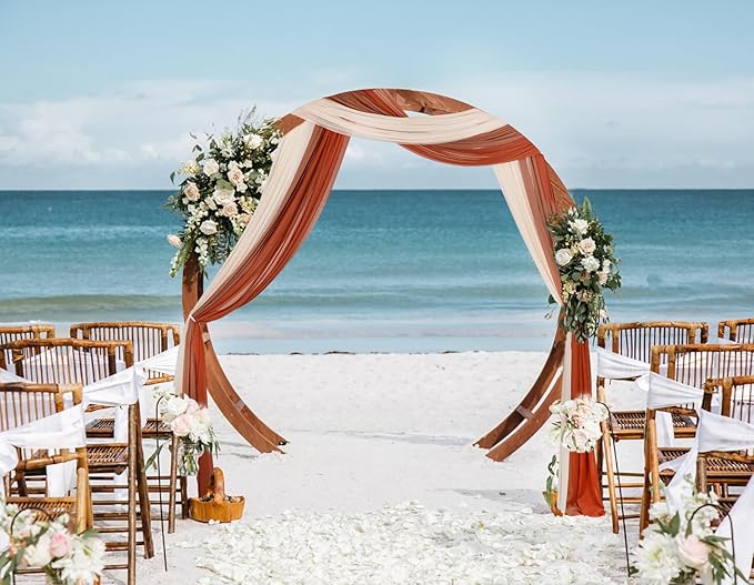 DearHouse 3 Panel Wedding Arch Draping Fabric,29.5" x18Ft Pearl Fabric Drapes for Wedding Sheer Backdrop (Champagne+Terracotta+Caramel)