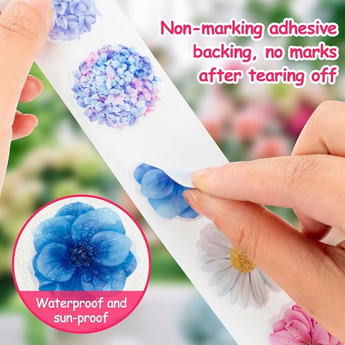 1200Pcs Flower Stickers, Flower Stickers Roll for Kids, Flower Roll Sticker for Scrapbooks, Water Bottle, Present Boxes Decorations(16 Styles)