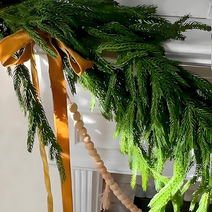 6FT Christmas Artificial Norfolk Pine Garland, Real Touch Faux Greenery Garlands for Mantle,Table, Window, Stairs, Banister, Fireplace, Wall, Door, Home, Indoor Outdoor Holiday Xmas Decortions