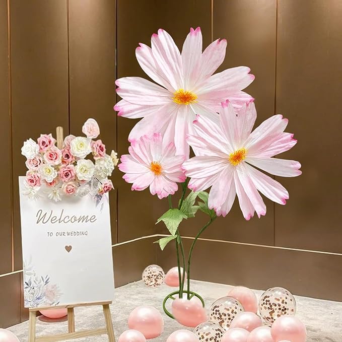 Giant Flowers for Decoration with Stand, Large Artificial Flower Decoration with Standing Base, Big Fake Flower Daisies Bouquet 6.1Ft Wedding Birthday Party Decor Ideal for Home and Event Decor(Pink)