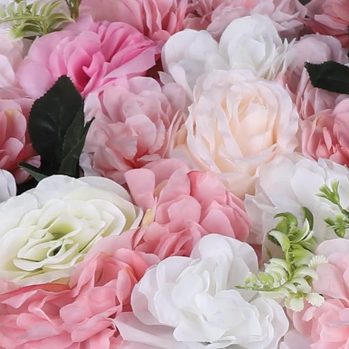 12 Pcs Artificial Flower Wall Panels 60x40cm 3D Flower Background for Wall, Wedding Flower Decorations Wall Silk Rose Panels for Candy Wall, Photo Areas, Stage Background Wall(Dahlia + Rose + Leaf)