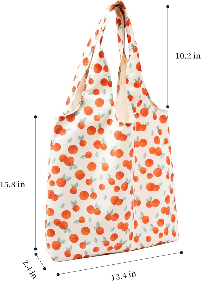 Canvas Tote Bag, Large Capacity Shoulder Bag with Inner Pockets, Foldable Shopping Bag
