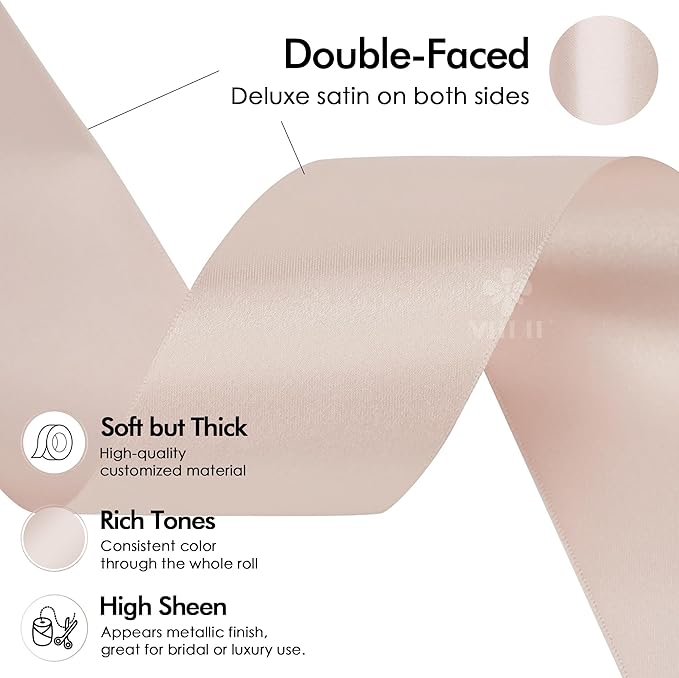 MEEDEE Rose Gold Satin Ribbon 2 Inch Rose Gold Ribbon Lux Double Faced Ribbons by 25 Yards Silk Satin Ribbons for Gift Wrapping, Wedding, Flower Bouquet, Holiday Decorating
