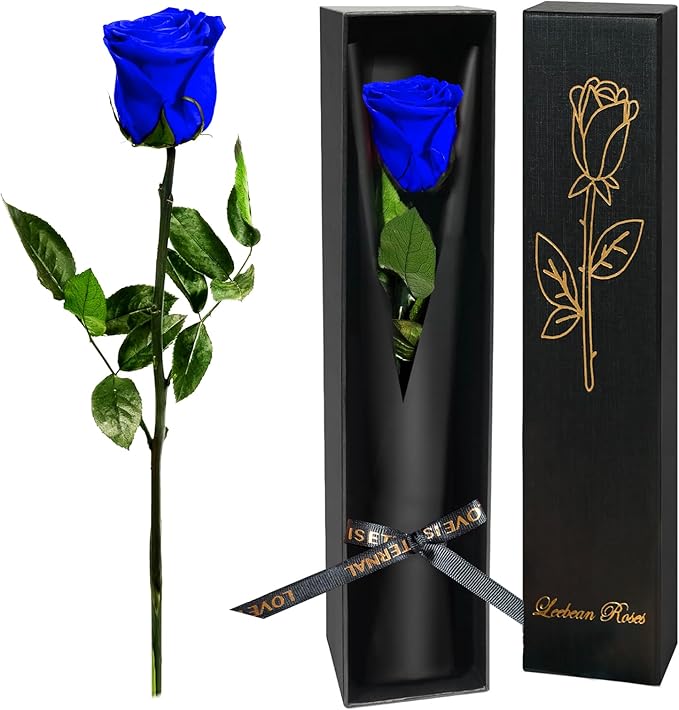 Blue Single Forever Roses in a Box,Preserved Flowers for Delivery,Preserved Rose Gifts for Women, Real Roses Gift for Her, Mom Birthday Gifts, Mothers Day Flowers,Valentines Flowers