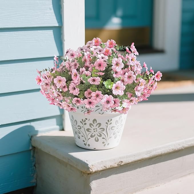 Artificial Flowers for Outdoor Indoor Garden Home Decoration, Faux Flower Daisy with Eucalyptus Leaves Fake Plants Greenery Boxwood Porch Patio, 12 Bundles
