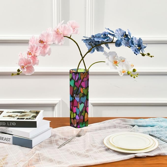 Flower Vase Clear Plastic Cylinder Vases Decor for Centerpieces Home Storage Office Weddings Black Love 11.8 x 3.9 in