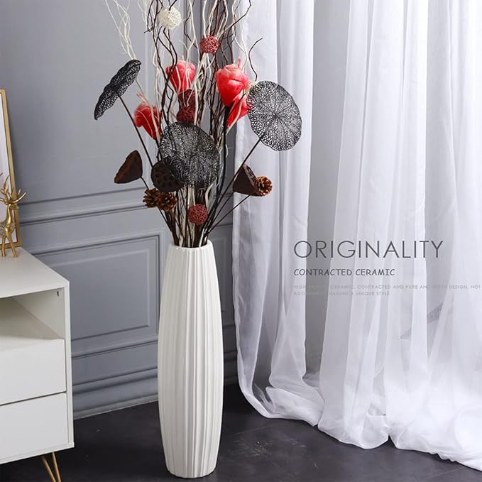 Large Floor Ceramic Tall Vase 28 Inches,White Modern Flower Tall Vases for Office, Home,Farmhouse,Living Room Décor,Simple Origami Design Fall Decorative Porcelain Flower Arrangement Vase Ideal Gift