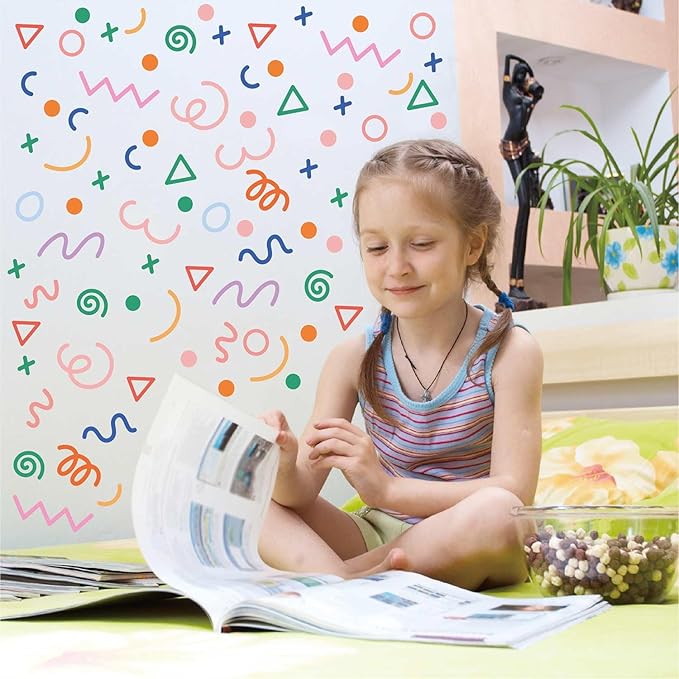 200 Pcs Geometric Wall Stickers (Irregular Lines/Triangles/Dots) - 10 Sheet Waterproof Removable Decals for Kids Room, Classroom, Nursery & Home Decor - Multi-Color DIY Art Decoration