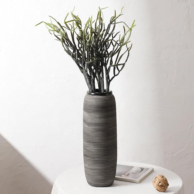ALMA Black Tall Floor Vase for Pampas Grass, 18'' Gray Extra Large Floor Vase for Home Decor, Big Unique Ceramic Flower Vases for Living Room Floor,Fireplace,Mantel Decoration