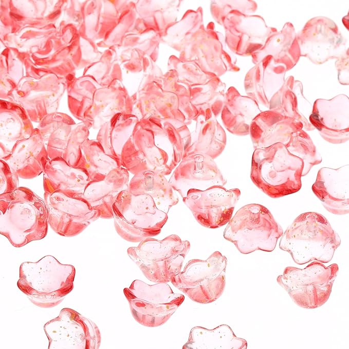PATIKIL Glass Trumpet Flower Beads, 200 Pcs Gradient Flower Bead Charm for Jewelry Making DIY Craft, Bracelets, Earrings, Necklaces Decorations, Clear Brown