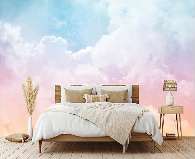 Cliouar-Wall Mural Wallpaper 3D Wallpaper Decorative Powder Cloud Bedroom Living Room Decor 182" x 122" (Not Self-Adhesive)