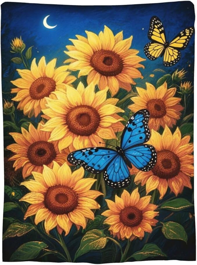 Sunflower Blanket Flower Throw Blanket Soft Cozy Fleece Fuzzy Stuffed Plush Flannel Gifts for Girls Women Boys Kids Adults 60"X80"