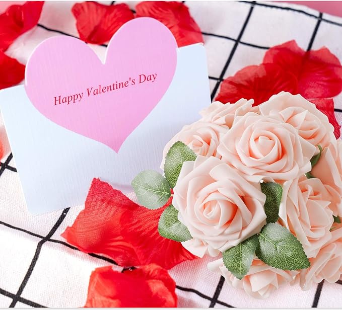 AmyHomie Artificial Flowers Blush Pink Rose 100pcs Real Looking Fake Roses w/Stem for DIY Wedding Bouquets Centerpieces Arrangements Party Baby Shower Valentines Day Christmas Tree Decorations