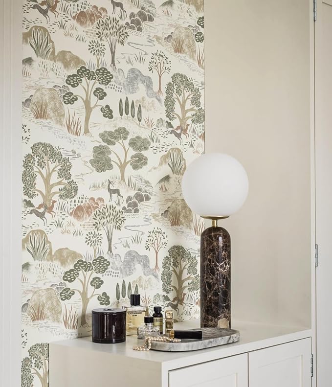 Erfoni 16.9"x118" Boho Peel and Stick Wallpaper Forest Green/Brown/White Contact Paper DIY Self Adhsive Wallpaper Waterproof Removable Peel and Stick Wall Paper for Bedroom Accent Walls Decor