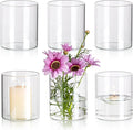 Glasseam Cylinder Vases for Centerpieces, Set of 6 Clear Glass Vases for Flowers, Modern Small Floating Candle Vase Decor, Decorative Hurricane Candle Holders for Home Wedding Table Decorations, 4in