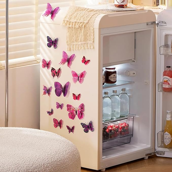SAOROPEB 3D Butterfly Wall Decor, 72 Pcs Double Layer Butterfly Decorations for Party Decorations Locker Decor Refrigerator Decal, Reusable (Purple)