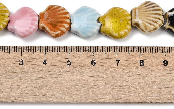Beadthoven 25pcs Shell Handmade Porcelain Beads Small Seashell Ceramic Beads Colorful Printed Ocean Sea Shells Charm Craft Spacers for Bracelets Necklace Keychain DIY Jewelry Making 13mm Mixed Colors