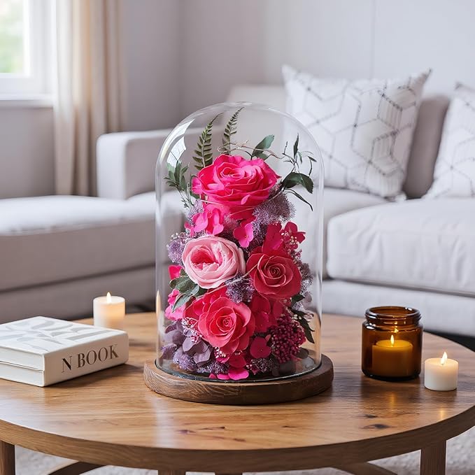 Flowers for Delivery Preserved Flowers Rose in Glass Dome,Reddish Rose Forever Flowers Birthday Gifts for Women Mom Grandma Friend Gifts for Her,Home Decor