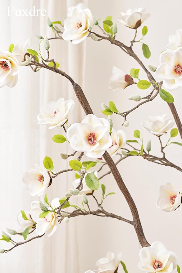 Artificial Magnolia Tree, 6.8FT Tall Fake Indoor Tree, Realistic Real Touch Leaves and Flowers Perfect for Indoor Decor, Living Room, Door, Office and Hotel Decor (White)