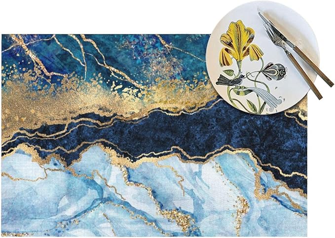 Placemats Set of 4 PVC Woven Place Mats Heat Resistant Easy to Clean for Indoor Outdoor Party Kitchen Dining Table Decoration 12"x18",Marble Pattern
