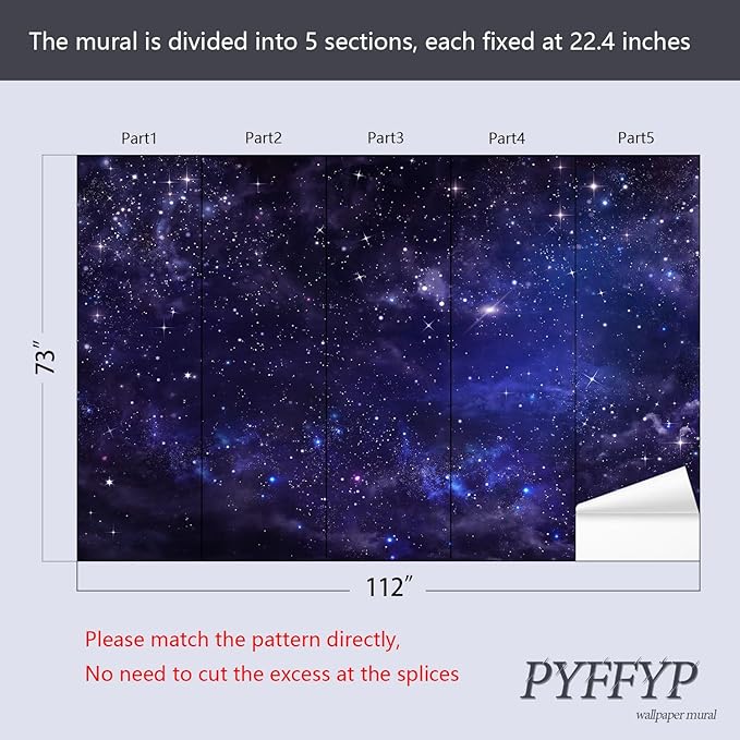PYFFYP- Ceiling Wallpaper Purple Star Galaxy murals for Bedroom(Not Peel and Stick)