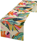 Colorful Flower Table Runner,Abstract Flower Blossom Botanical Pattern Print Tablecloth Burlap for Hotel Indoors Outdoor Dining Room Kitchen Table Decor, 13x90in
