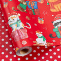 MAYPLUSS Christmas Wrapping Paper Roll - 17 Inch X 33 Feet - Cute Cat Christmas Hat Reversible Polka Dot Gift Wrapping Paper, Thick Wrap Paper for Holiday Party New Year Kids