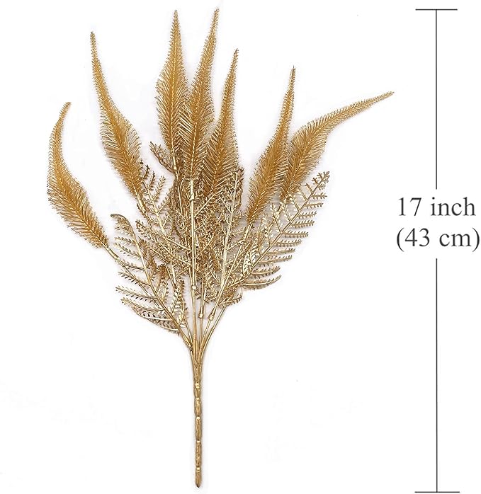 PASYOU Artificial Plants for Christmas Decor, Plastic Grass Fake Shrubs Simulation Tail Leaves Indoor Outdoor Home Garden Planter Filler Party Hotel Verandah Wedding Faux DIY Decoration - Gold 4 Pack