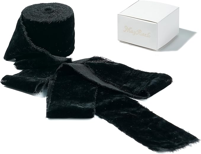 MAYREEL 2 Inch Black Velvet Ribbon Hand Torn Ribbon Silk Frayed Edge for Bridal Bouquets Invitations Wedding Vow Books Gift Baskets Hair Bows 3 Yards