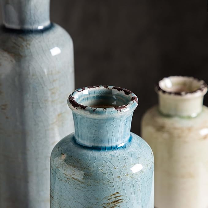 CwlwGO- Ceramic Vase 3 Piece Set, Small Flower vases for Home Decoration, Modern Farmhouse Decoration, Living Room,Table Shelf, Centerpieces, Fireplace and Entrance Decorations-Multicolor.
