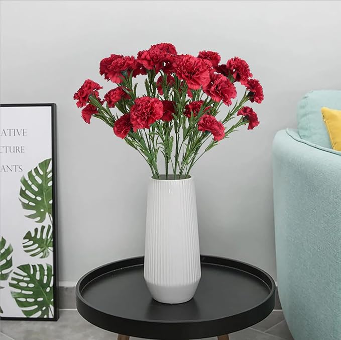 IPOPU Red Carnations Artificial Flowers 30 Heads 27.56in 6PCS Silk Carnations Flowers with Stems for Wedding Home Centerpieces Floral Arrangements(Red)
