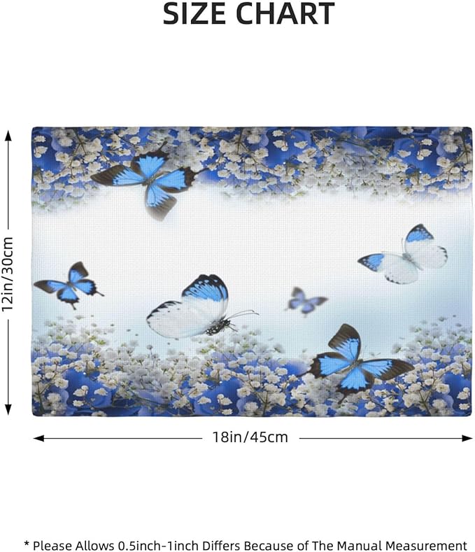 Blue Butterfly Flowers Placemats Set of 6,Spring Summer Flower Place Mats Washable for Kitchen Dining Table Heat Resistant Decorative Colth Table Mats 6 PCS, Style-3