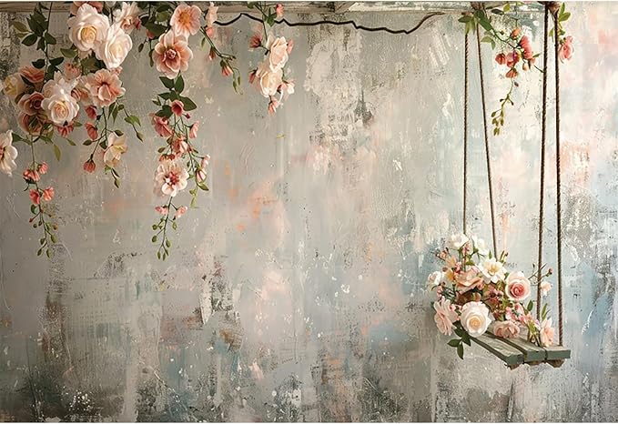 Baocicco 10x6.5ft Vinyl Vintage Flowers Wall Photography Backdrop Pink Rose Retro Wall Old Style Background Photo for Medieval Wedding Banner Bridal Shower Party Decors Princess Girls Birthday Studio