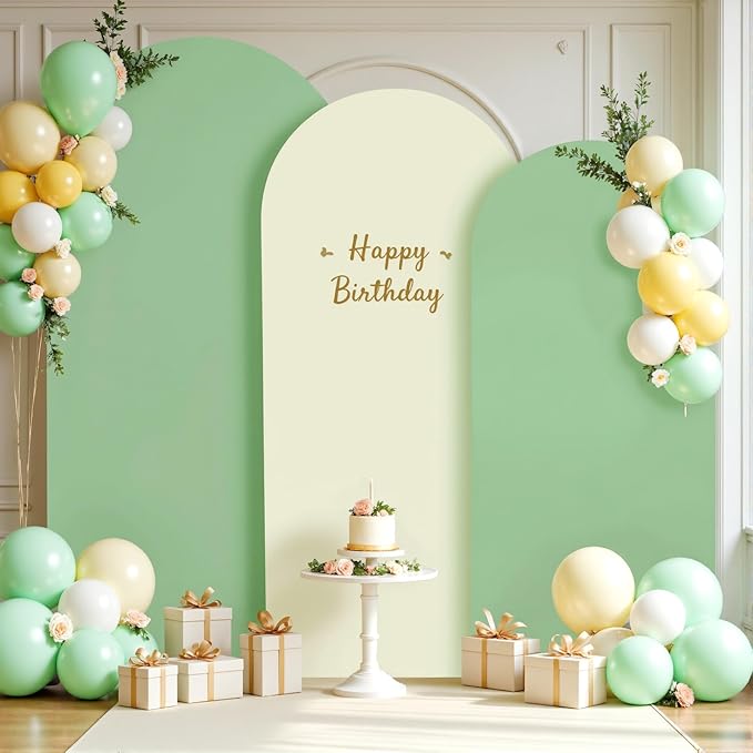Sage Green Beige Arch Backdrop Cover 6FT 5FT 4FT Wedding Arch Covers Set of 3 Spandex Fitted Fabric Backdrops Double-Color Arch Covers Stretchy Backdrop for Party Baby Shower Birthday Decoration
