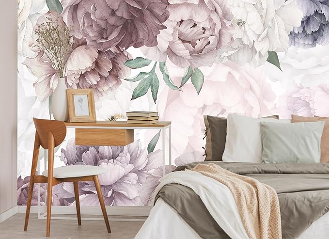 Vintage Floral Wallpaper Peel and Stick Watercolor Peony Self Adhesive Wall Mural for Living Room and Bedroom 137"x100"
