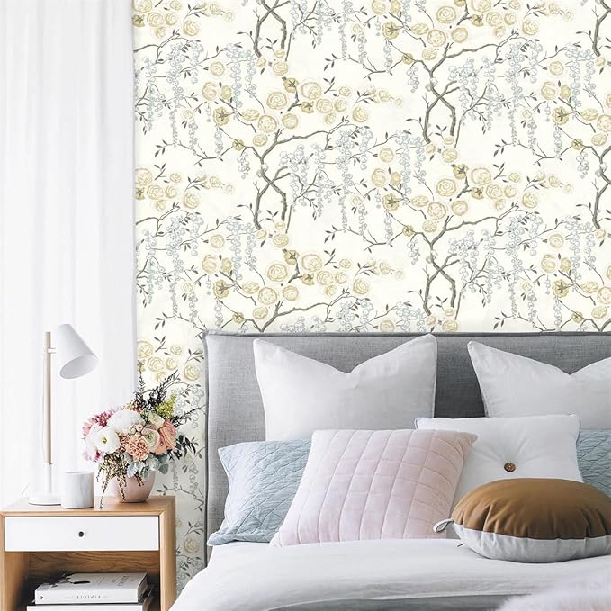 Orainege Peel and Stick Wallpaper Vintage Floral Contact Paper 17.7in ×118.1in Beige Floral Wallpaper Peel and Stick Removable Wall Paper for Bathroom Waterproof