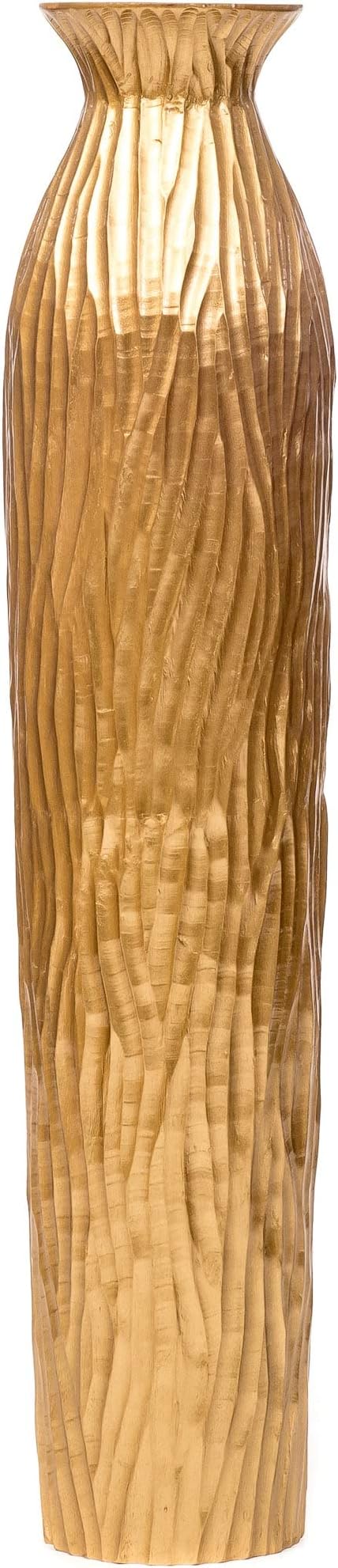 LEEWADEE Large Floor Vase – Handmade Flower Holder Made of Wood, Sophisticated Vessel for Decorative Branches and Dried Flowers, 36 inches, Golden