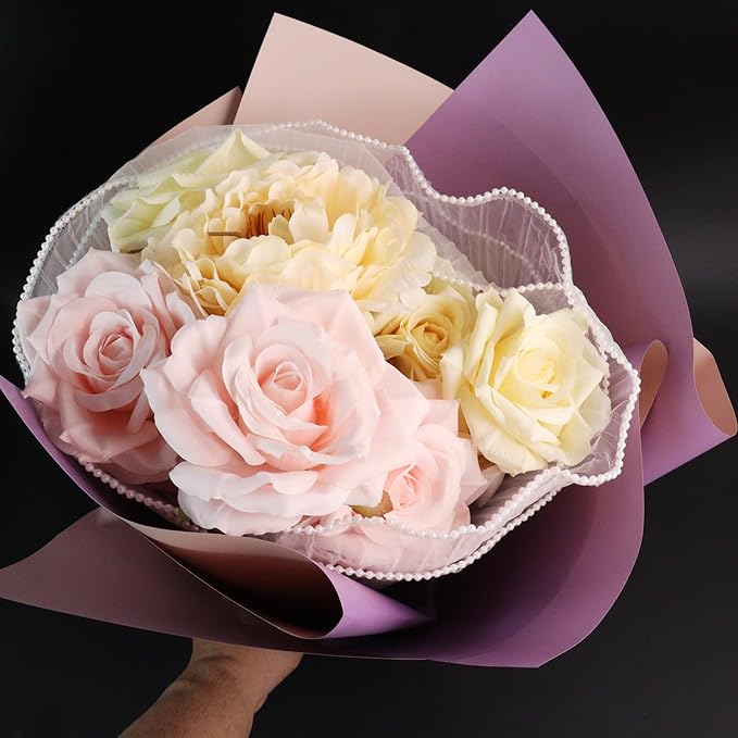 4 Yards Pearl Mesh Flower Wrapping Paper for Bouquets, Korean Floral Wrapping Paper, Pearl Mesh for Bouquets, DIY Gift Packaging, Valentines Flower Shop Decoration (Yards White)