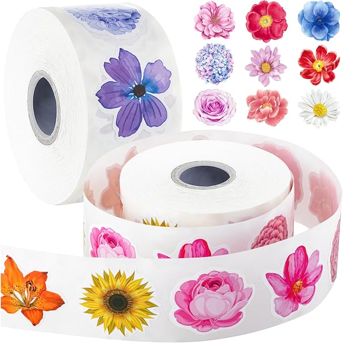 1200Pcs Flower Stickers, Flower Stickers Roll for Kids, Flower Roll Sticker for Scrapbooks, Water Bottle, Present Boxes Decorations(16 Styles)