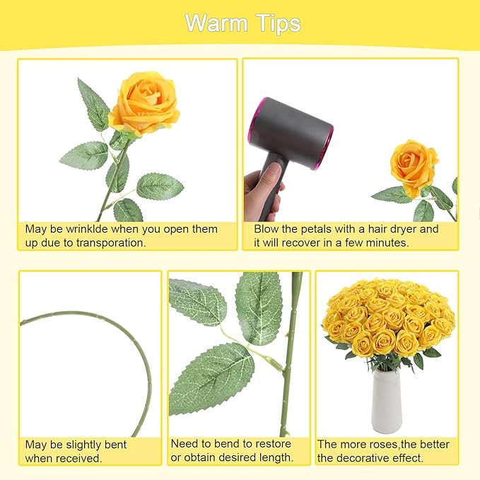 15Pcs Pearl Yellow Roses Artificial Flowers Fake Roses Long Stem Velet Rose Silk Flowers for Home Wedding Decoration (Pearl Rose,Yellow)