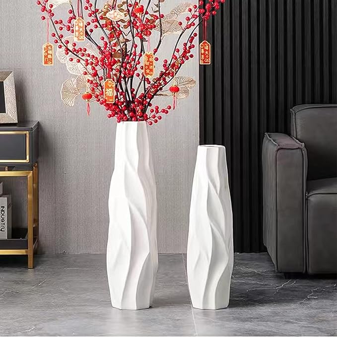 Large Floor Ceramic Tall Vase 28 Inches,White Modern Flower Tall Vases for Office, Home,Farmhouse,Living Room Décor,Simple Origami Design Fall Decorative Porcelain Flower Arrangement Vase Ideal Gift