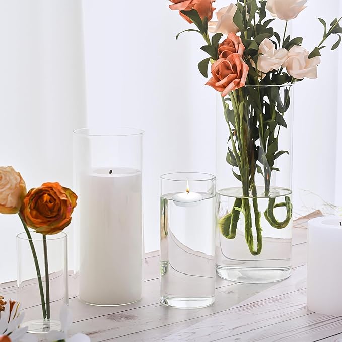 36 Pack Glass Cylinder Vase 4, 6, 8, 10 Inch Tall Clear Vases for Centerpieces Flower Vases for Wedding Decorations Home Decor Dinners Party Event Floating Hurricane Candle Holder Vase