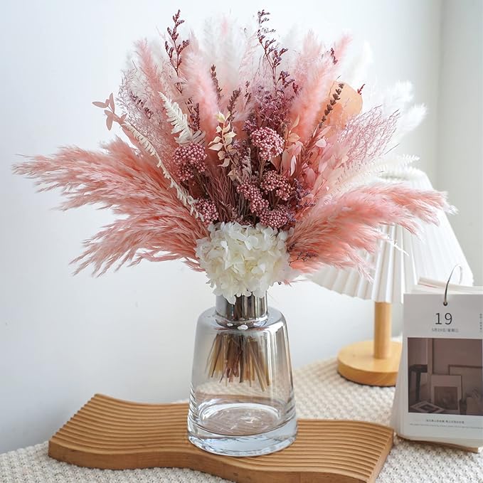 Natural Dried Pampas Grass Bouquet, Champagne Flower Arrangements, Boho Home Decor Bouquet, Fluffy Pompas Grass Decor, Fall Floral Arrangement for Home Wedding Table Centerpiece Decorations