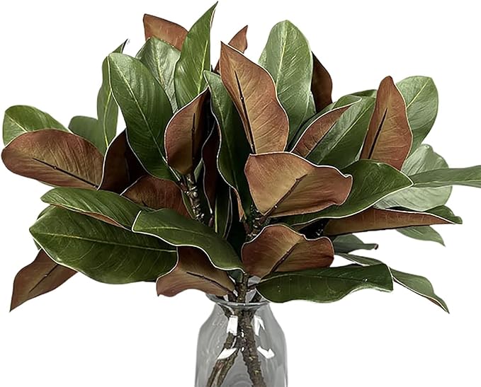 6Pcs Artificial Magnolia Leaf Stems, Real Touch Fake Greenery Branches for Floral Arrangements, Vase Fillers, Indoor Outdoor Home Table Centerpiece, Wedding & Party Decor