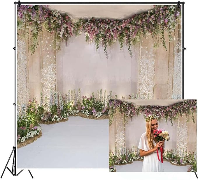 AOFOTO 8x8ft Wedding Backdrop Romance Archway Bridal Shower Flowers Wall Curtain Cradle Ceremony Banner Background for Photography Vinyl Anniversary Birthday Party Decoration Photoshoot Studio Props