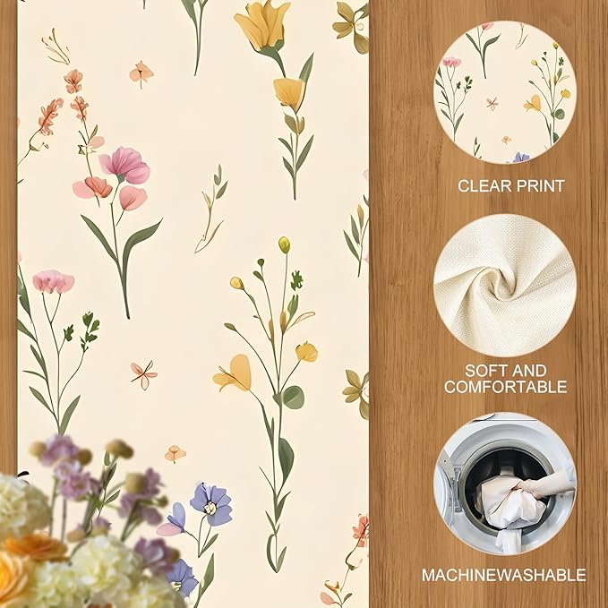 Floral Table Runner in Soft Pastel Colors – 13x72 Inch Elegant Linen-Look Fabric for Dining Table, Wedding, Spring Decor, Baby Showers, Parties & Everyday Home Decoration