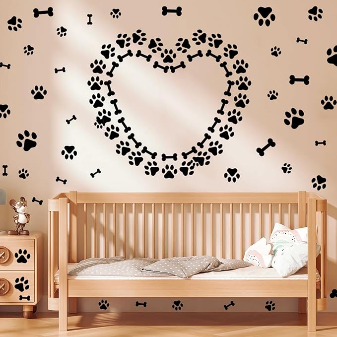 AOWDIAO 174 Pcs Dog Paw Decals - Peel and Stick Vinyl Wall Stickers for Dog's Room, Playroom & Party Decor