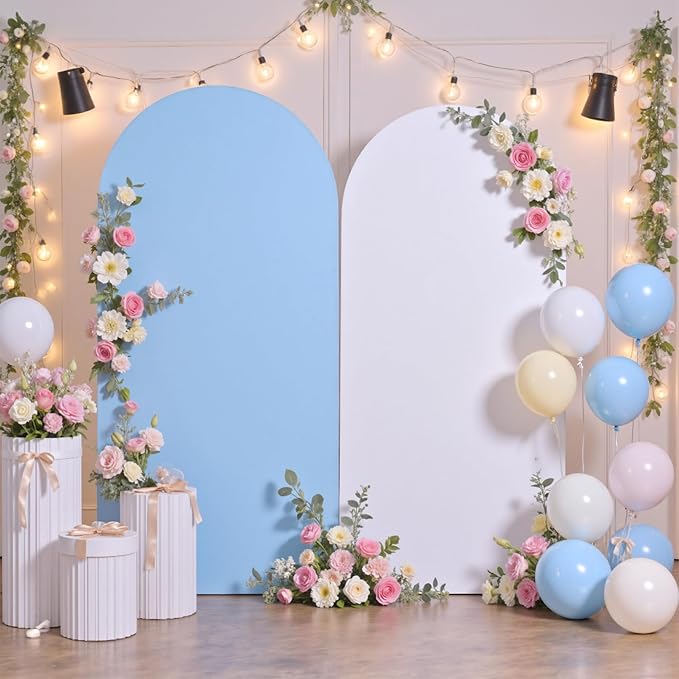 White Blue Arch Backdrop Cover Set of 2-7.2ft 6ft Dual Color Wedding Arch Cover-Wrinkle Free Stretchy Spandex Fitted Chiara Arch Stand Cover for Birthday Party Baby Shower Photo Photography