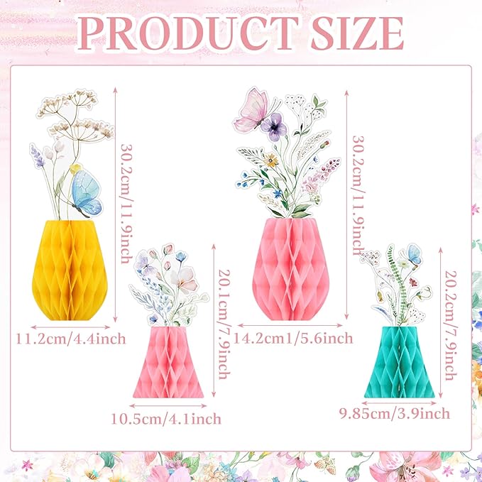 12 Pcs Wildflowers Honeycomb Centerpieces Flower Birthday Party Decoration Floral Honeycomb Spring Summer Theme Table Centerpieces Decorations for Little Wildflower Baby Shower Supplies